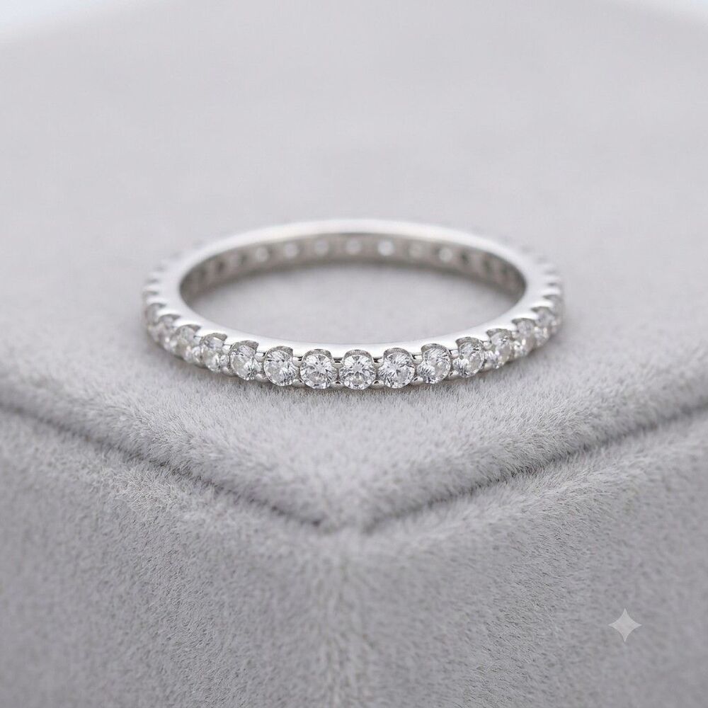 925 Sterling Silver Cubic Zirconia Eternity Band Ring Micro Pave Stackable Sz 8